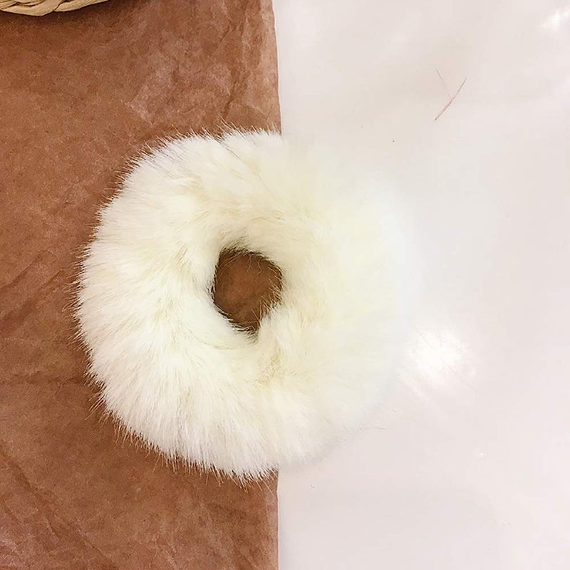 DINPREY 8 Pack Teddy Faux Fur Hair Scrunchies, Rabbit Fluffy Maomao Hair Bands for Women Girl kid's (8 PCS, Artificial Rabbit Fur) - Image 3